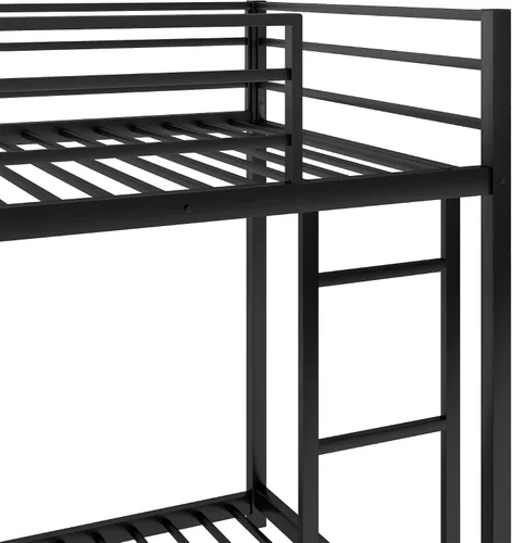 Vista 8 de Litera de metal individual sobre individual, litera baja resistente con barandillas de seguridad y escalera para niños, adolescentes y adultos,