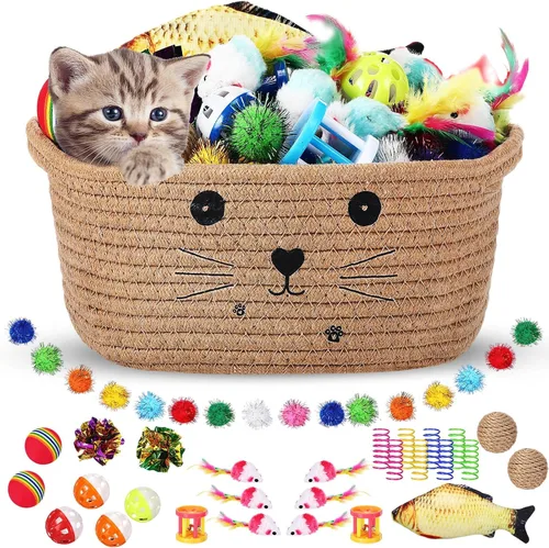 Vista 9 de Zopeal - Juego de 58 cestas de almacenamiento para gatos de verano, juguetes de regalo, bolas intermitentes coloridas para mascotas, bolas Negro
