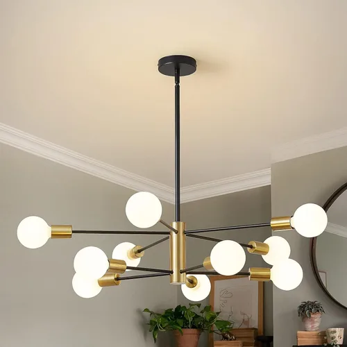 Vista 11 de Candelabro Sputnik MOUFIER, lámpara de techo en negro y dorado, altura ajustable, E27, iluminación moderna de techo, lámpara para sala de estar, 5