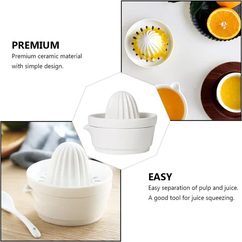 Vista 7 de Zerodeko Exprimidor manual de limón cítrico, exprimidor de jugo de frutas de cerámica, apto para lavavajillas, resistente y pomelo, color blanco