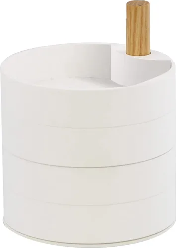 Vista 4 de YAMAZAKI Organizador de joyas giratorio para el hogar, caja de almacenamiento de 4 niveles, bandejas apiladas para accesorios con clavija de madera