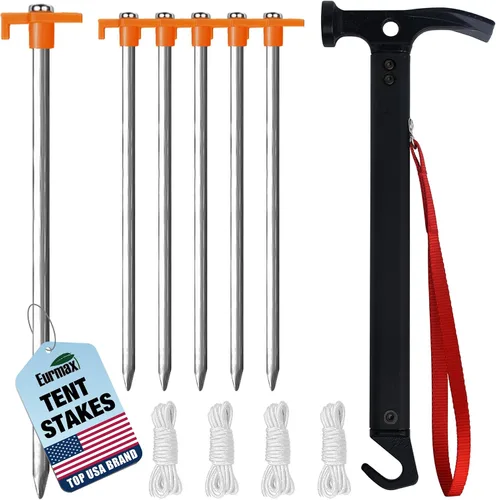 Vista 10 de Eurmax Paquete de 6 anclajes de acero inoxidable de 16 pulgadas para vientos fuertes, estacas galvanizadas de 1/2 pulgada, anclajes de tierra