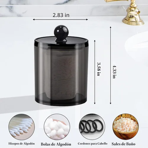 Vista 3 de SheeChung Paquete de 2 tarros pequeños de plástico transparente para boticario de 10 onzas – Soporte dispensador Qtip para almacenamiento de tocador