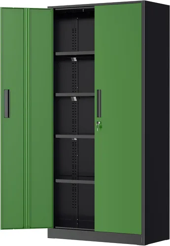 Vista 37 de Greenvelly Armarios de almacenamiento de metal de 72 pulgadas, gabinete de almacenamiento de acero negro para garaje con puertas y estantes