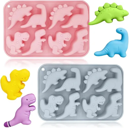 Vista 11 de Paquete de 2 moldes de silicona de dinosaurio con 12 cavidades 3D con temática de dinosaurios para hornear, herramienta de horneado para pastel