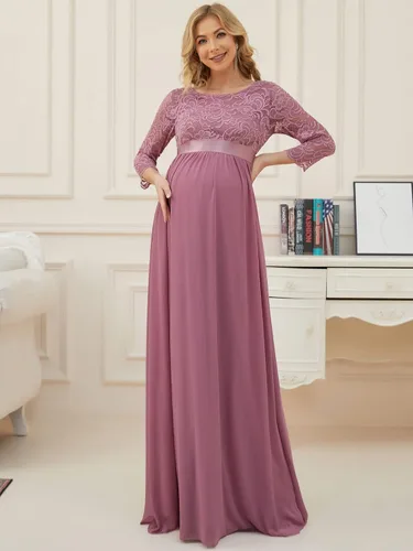 Vista 3 de Ever-Pretty Vestido de maternidad con bordado de encaje de manga 34 de gasa para mujer 20797-EYUS