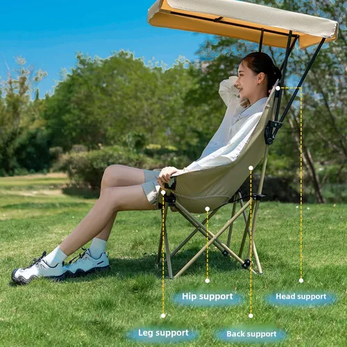 Vista 4 de Portable Camping Chair with Canopy, Beach Chair with Shade, Robust High Carbon Steel Oxford Canopy, Side Pocket Design for Fishing Camp All Outdoor