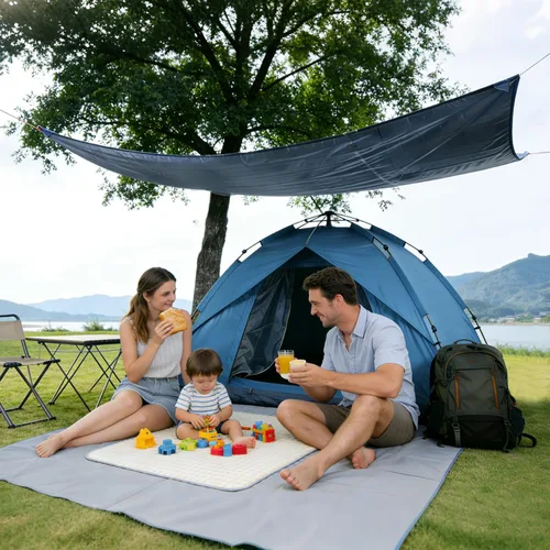 Vista 4 de REDCAMP Lona impermeable para acampar, gris/verde 4 en 1 multifuncional tienda de campaña para acampar, senderismo, mochileros Gris 2-3 Persona