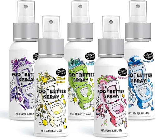 Vista 8 de Clean-n-Fresh Spray para Inodoro, Paquete Variado de 8.5 Onzas Líquidas con 5 Unidades - Cítricos, Hibisco, Lavanda, Eucalipto, Coco de Playa