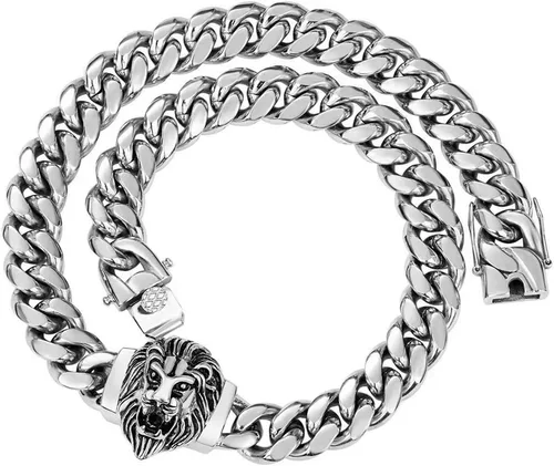 Vista 7 de Cadena de eslabones cubanos para hombre, gargantilla de león, collar de plata Hip Hop de 18 pulgadas, 20 pulgadas y pulsera de 8.5 pulgadas, juego