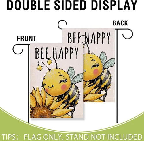 Vista 3 de Artofy Bandera decorativa pequeña para jardín de primavera y verano con diseño de abejorros y girasoles, flor feliz de abeja, decoración exterior