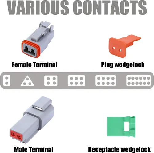 Vista 5 de Kit de conectores Deutsch de 194 piezas, 2 pares, 2 3 4 6 8 12 pines, conector eléctrico impermeable gris con contactos estampados y tapones