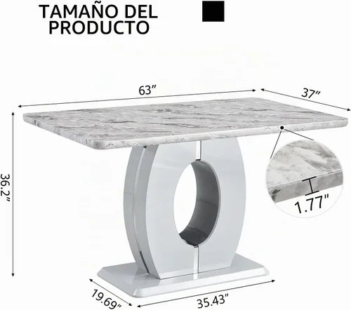 Vista 2 de gopop Mesa de comedor de altura de barra, mesa de comedor de mármol para mesa texturizada marmolizada de 6,1.77 pulgadas de grosor con base de MDF