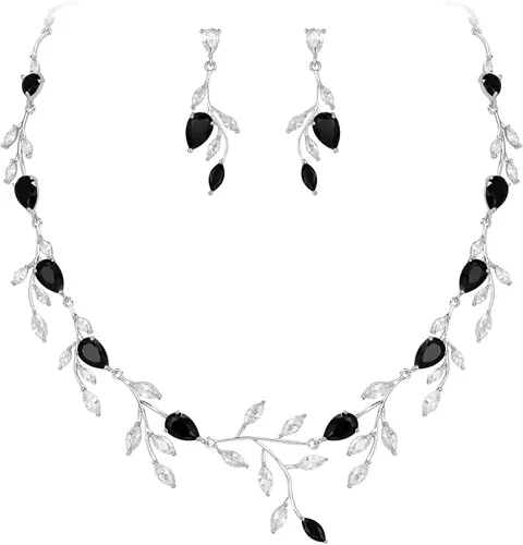 Vista 14 de Cubic Zirconia Drop Leaf Vine Wedding Prom Jewelry Set for Bride Bridesmaid