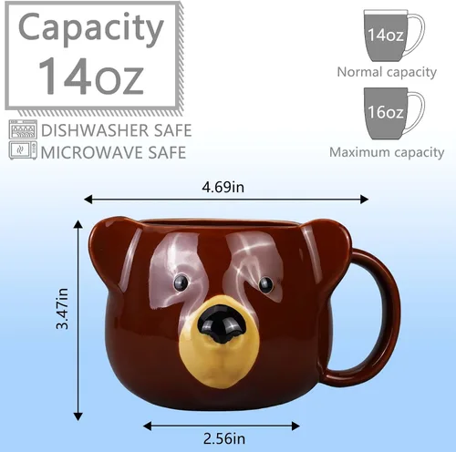 Vista 2 de Taza de Oso de 14 oz Taza de Café de Cerámica Taza de Té de Porcelana 3D para Mujeres y Hombres - Regalos de Oso Kawaii para Navidad, Inauguración