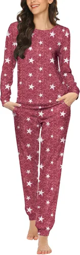 Vista 8 de Ekouaer - Conjunto de pijama de manga larga para mujer, ropa de dormir suave con cuello redondo y bolsillos, conjuntos de ropa de descanso Negro