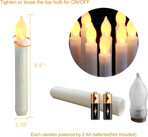 Vista 5 de Amagic 12 velas LED cónicas sin llama, sin control remoto, velas flotantes mágicas colgantes, candelabros a pilas, velas falsas eléctricas