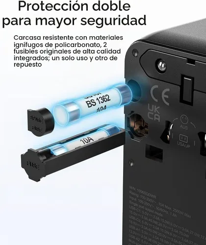 Vista 7 de Adaptador de viaje universal de 70 W, adaptador de corriente internacional Nekmit con cable de carga rápida USB C retráctil, enchufe de viaje de 6