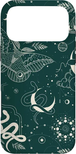 Vista 22 de Dark Green Mystical Witchcore Celestial Night Moth & Snake Case para iPhone 16