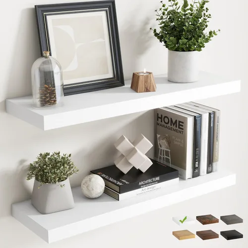 Vista 26 de Estantes flotantes cuadrados de 8 pulgadas para pared, paquete de 3, estantes de baño con veta de madera de 8"D con soportes invisibles, estantes