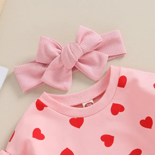 Vista 108 de SOLILOQUY Traje de manga larga con cuello redondo para el primer día de San Valentín para bebé niño y niña, mameluco de corazón de amor