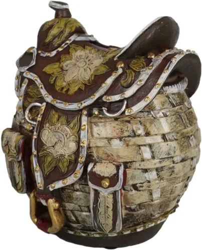 Vista 3 de Ebros Gift Silla de caballo de vaquero marrón rústico con diseño floral y de mimbre con diseño de cesta de dinero, moneda de ahorro, hucha de 5.5