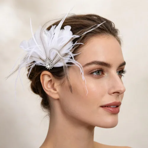 Vista 3 de Pinza para el pelo con plumas de los años 20 para novia, diseño de plumas blancas de cristal, tocado de los años 20, fiesta de graduación, festival