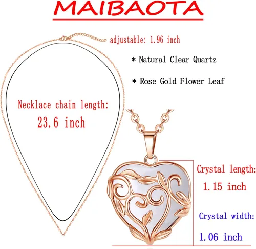 Vista 5 de MAIBAOTA Collar de punto de cristal curativo envuelto en flores, collares con dije de piedra de cristal natural, joyería de cuarzo reiki para mujer