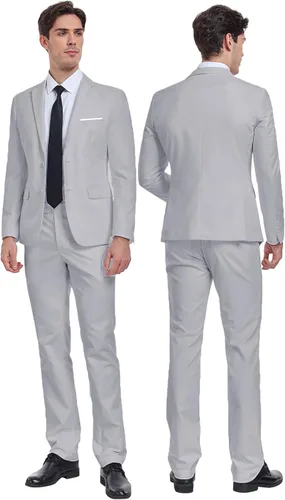 Vista 4 de Traje de hombre de 2 piezas para novio, esmoquin para padrinos de boda, blazer de graduación, trajes ajustados, con dos botones, chaqueta de boda