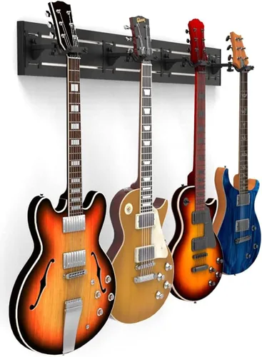 Vista 10 de DLDIRECT DiamondLife - Soporte de pared para guitarra color rojo cereza de 48 pulgadas, 3 perchas cromadas con bloqueo de seguridad acolchado