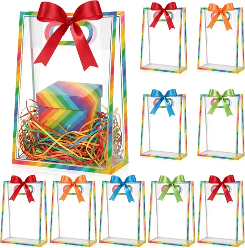 Vista 32 de Aliceset - Bolsa de regalo de plástico transparente con asas, color negro, 12