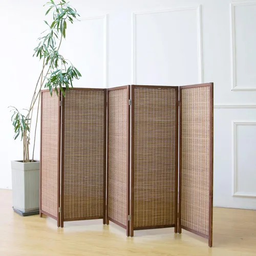 Vista 8 de Furnnylane Pantalla divisora corta de habitación de 3 paneles, partición independiente beige, pequeño divisor de panel de bambú para separación