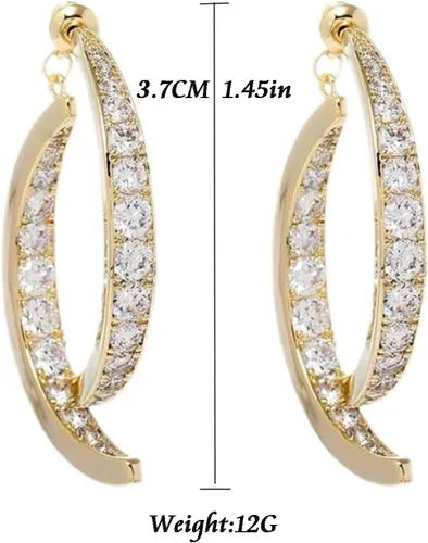 Vista 3 de Aretes curvados con cruz, chapados en oro de 18 quilates para mujer, aretes de cruz de diamante para oreja, regalos de joyería para mujeres