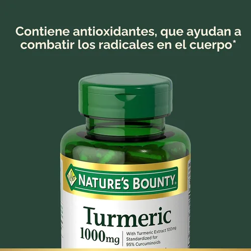 Vista 3 de Nature's Bounty Cúrcuma con extracto de pimienta negra, apoya la salud antioxidante, 1000 mg, 60 cápsulas