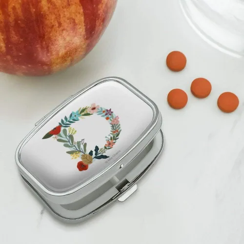 Vista 2 de Caja de regalo con monograma floral de letra D con inicial, rectángulo, pastillero