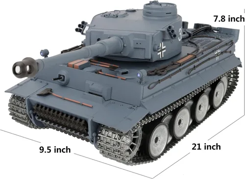 Vista 5 de 1/16 2.4ghz Control remoto alemán Tiger I en color gris, modelo de tanque para adultos