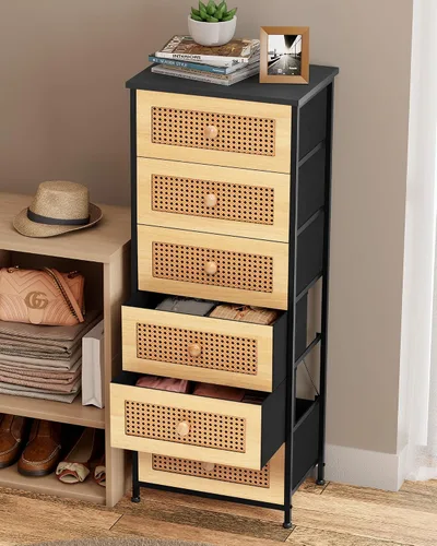 Vista 8 de Crestlive Products Cómoda de ratán, torre de almacenamiento alta de tela, cómoda con asas, unidad organizadora para dormitorio, pasillo, entrada