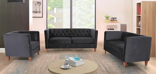 Vista 30 de Container Furniture Direct Muebles clásicos con capitoné y modernos para sala de estar, sofá universitario con relleno, cómodo sofá biplaza de Gris