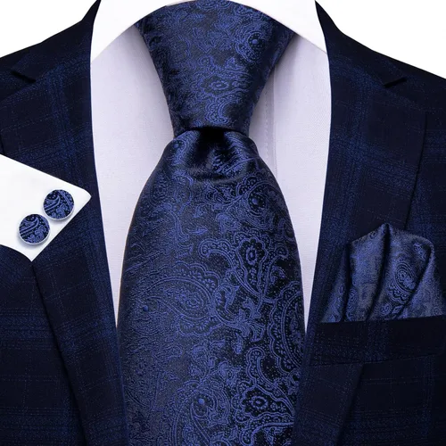 Vista 44 de Hi-Tie Corbatas de seda para hombre, diseño de cachemira a rayas, con bolsillo, gemelos cuadrados, conjunto formal de negocios