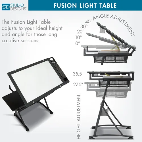 Vista 8 de Studio Designs Fusion Drafting Table with Integrated LED Light Pad, Height & Angle Adjustable Tempered Glass Light Table, Artograph Light Pad