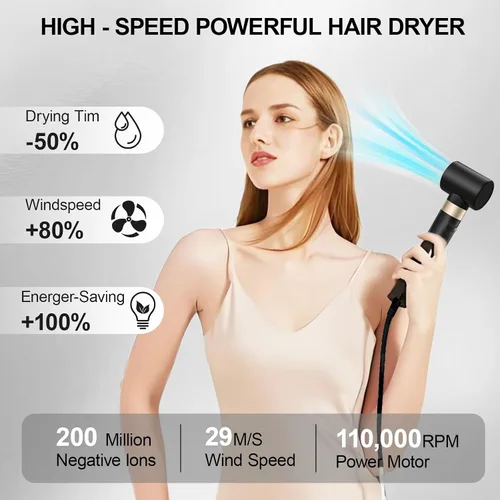 Vista 3 de Cepillo secador de pelo y peinado 8 en 1, cepillo secador de pelo con iones negativos de alta velocidad de 110,000 RPM, estilizador múltiple