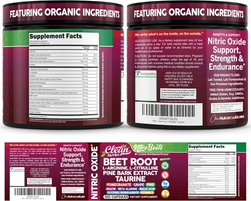 Vista 9 de Clean Nutra Cápsulas de Raíz de Remolacha Orgánica L Arginina L Citrulina Corteza de Pino Suplemento de Óxido Nítrico Polvo de Remolacha Arginina