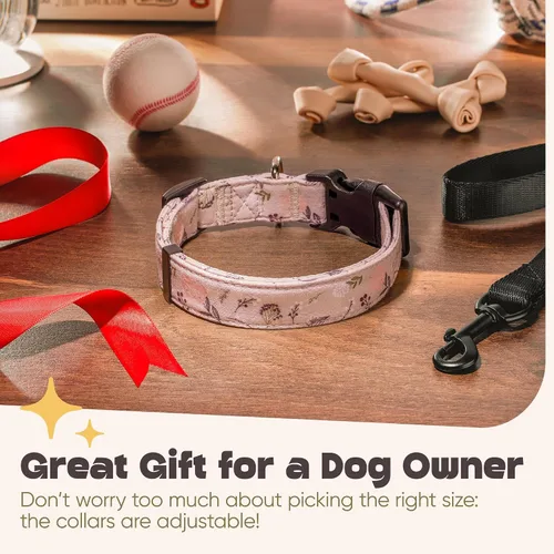Vista 6 de Collar de perro para perros medianos y grandes, patrón acolchado de algodón con flores en collares de larga duración, ajustables, fuertes