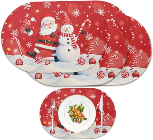 Vista 122 de Juego de 2 manteles individuales con luces de Navidad, resistentes al calor, antideslizantes, impermeables, a prueba de aceite, lavables, lavables
