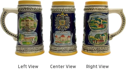 Vista 5 de Essence of Europe Gifts 0,65 litros OktoberfestHaus Castillos y ciudades de Alemania Cerveza Stein Tankard Cerámica Alemana Regalos para Hombres