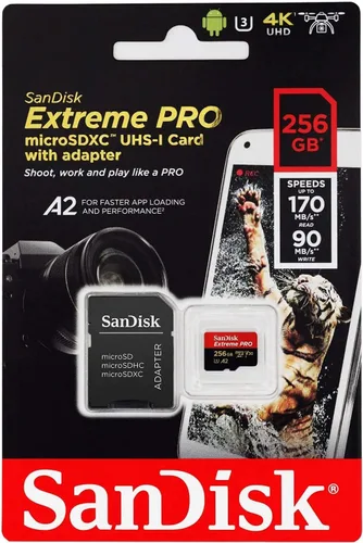 Vista 2 de SanDisk Tarjeta microSDXC UHS-I de 256 GB extrema con adaptador - SDSQXAO-256G-GN6MA