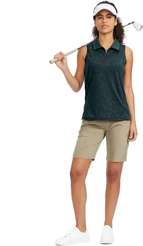 Vista 6 de Viodia Camiseta de golf sin mangas para mujer, con cremallera, de secado rápido, camisetas polo para mujer, ropa de golf