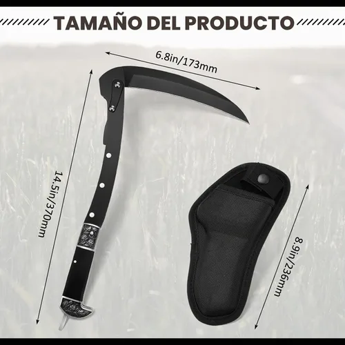 Vista 2 de WILLBOND Herramienta de jardín plegable de hoz negra afilada, cuchillo de mano de hierba de seguridad portátil con funda mango de madera, 2