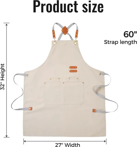 Vista 4 de Aoomzoon Delantal de cocina duradero, delantales de chef multifuncionales para mujeres y hombres con bolsillos para cocinar, hornear y uso diario
