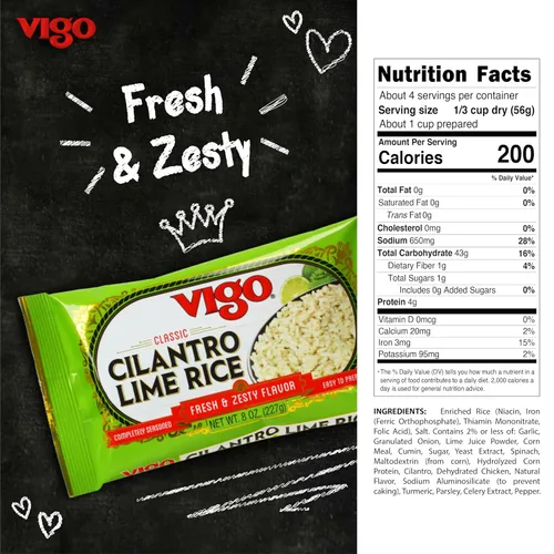 Vista 3 de Vigo Auténtico arroz de lima cilantro, fresco y picante bajo en grasa, 8 onzas (lima cilantro, 8 onzas (paquete de 12))